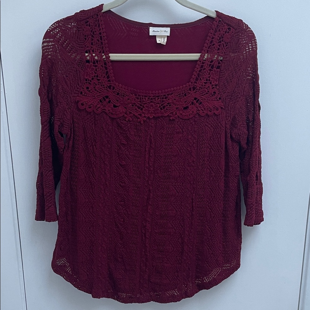 Anthropologie Burgundy Lace Top
